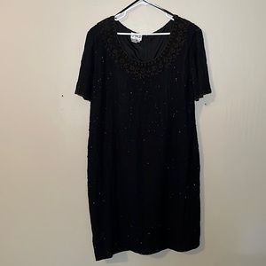 JMD NEW YORK size 3X vintage black beaded dress w/amber colored beads @n…